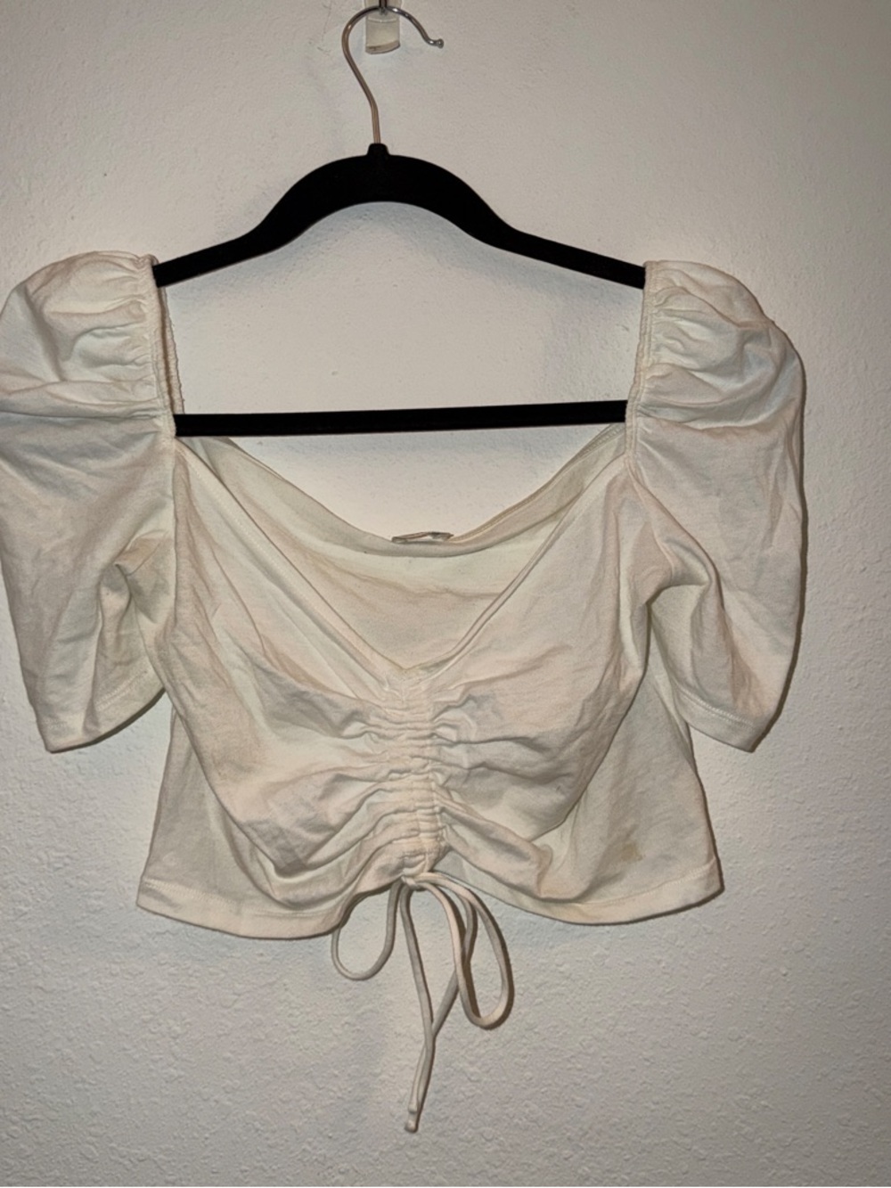 Wilfred Cream Ruched Puff Sleeve Drawstring Crop Top